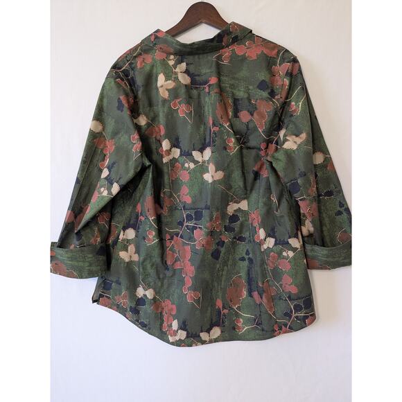 Investment Taylor Non Iron Button Down Shirt Size 18 Green Brown Floral Career - Picture 3 of 8